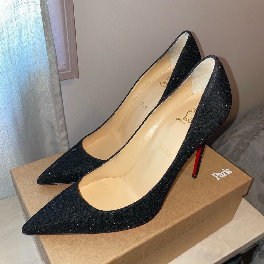 Kate 100 Glitter Tennis Black Authentic Lou Boutin Heels